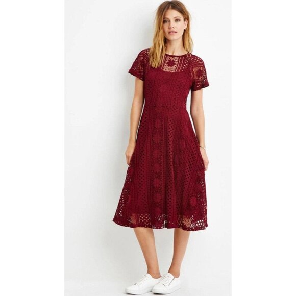 Size XL X-LARGE‎ NEW BURGUNDY WINE LACE MIDI DRESS Wedding Western Holiday Party - Picture 7 of 7